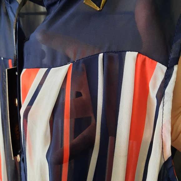 QED London Size L Button Down Sleeveless High-Low Striped Sheer Midi Dress NWT - Picture 6 of 10